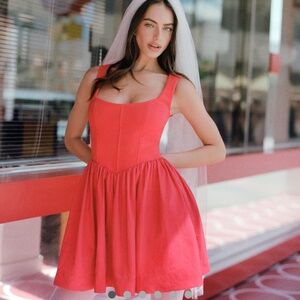 ✨Never worn✨Brand new✨ BHLDN Jemma Scoop-Neck Fit & Flare Mini Dress in Red Glow